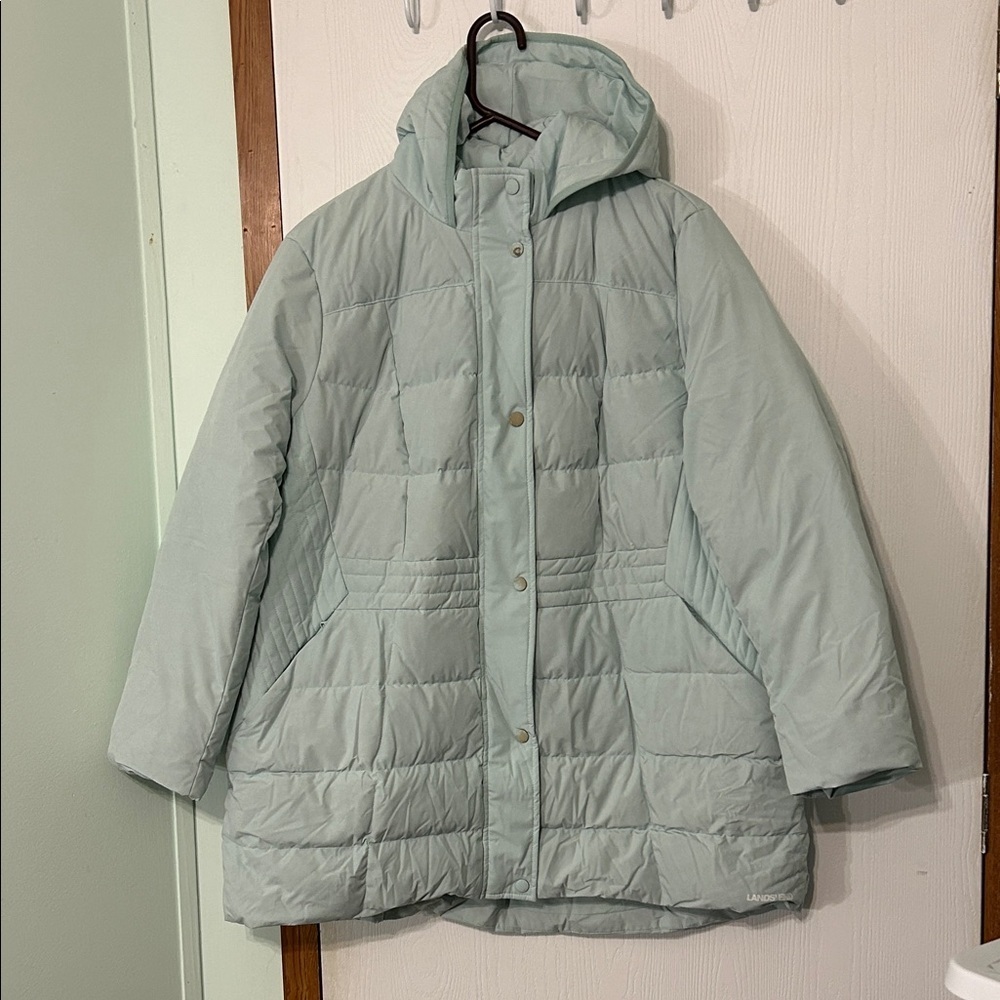 Land’s End Women's “Aqua Breeze” Quilted Jacket With Hood Size 1X